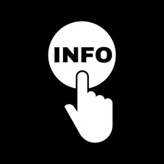 Poster - Hand pressing a button with the text INFO icon. Support, assistance, maintenance symbol. Flat design. Stock - Vector illustration