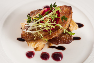 Canvas Print - pan-fried goose liver with fresh fruit jam