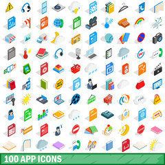 Poster - 100 app icons set, isometric 3d style