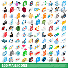 Poster - 100 mail icons set, isometric 3d style