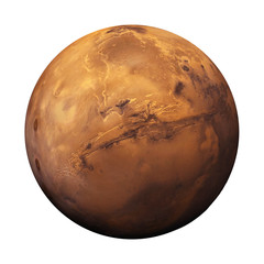 Wall Mural - Mars in natural colours isolated on white background, 3d render