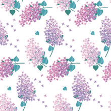 Lilac Spring Blossom Surface Design. Floral Seamless Pattern Vector Illustration. Violet Flowers Repeatable Motif.