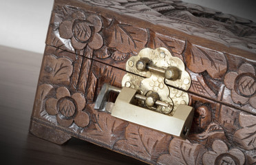 Wall Mural - Very old wooden chest with simple lock