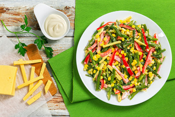 Wall Mural - green beans, corn, ham and cheese salad