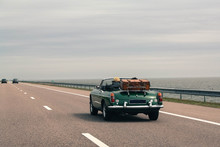 Travel Together By Car, Retro Cabriolet, Vintage Luggage