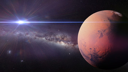 Wall Mural - mars in front of the local galaxy and sun