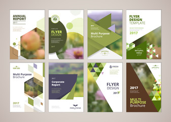 natural and organic products brochure cover design and flyer layout templates collection. vector ill