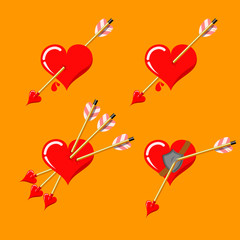 Wall Mural - four variants of valentine's day love arrow pierced heart isolated on monochrome background. heart t