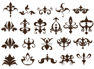 Sticker - Art deco design elements of vintage ornaments and borders corners of the frame Isolated art nouveau flourishes Simple elements of floral ornaments and monograms on a white background