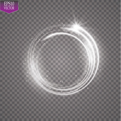 Wall Mural - 
Glowing magic white fire circle ring trace, on a transparent background