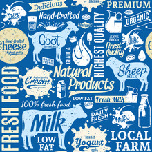 Retro Styled Typographic Vector Milk Product Seamless Pattern Or Background
