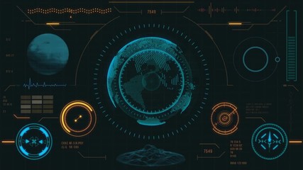 Planet earth. Futuristic user interface with HUD and infographic elements. Virtual technology background. Head-up display template for business, games, motion design, web and app.
