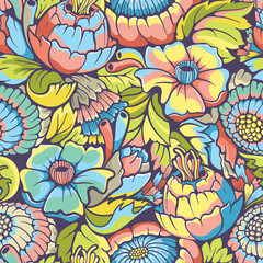 Poster - Colorful seamless floral pattern