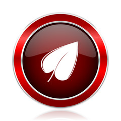 Fototapete - Leaf red round glossy metallic web and smartphone vector icon isolated on white background.   
