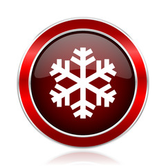 Poster - Snow red round glossy metallic web and smartphone vector icon isolated on white background.   
