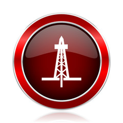 Aufkleber - Drilling red round glossy metallic web and smartphone vector icon isolated on white background.   
