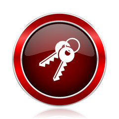 Aufkleber - Keys red round glossy metallic web and smartphone vector icon isolated on white background.    
