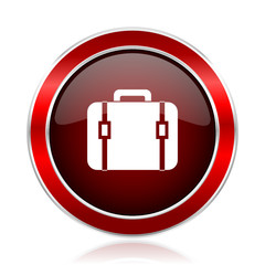 Poster - Bag red round glossy metallic web and smartphone vector icon isolated on white background.    
