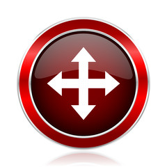 Poster - Arrow red round glossy metallic web and smartphone vector icon isolated on white background.    
