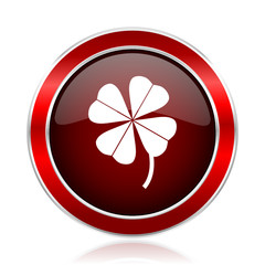 Aufkleber - Four-leaf clover red round glossy metallic web and smartphone vector icon isolated on white background.