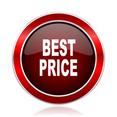 Poster - Best price red round glossy metallic web and smartphone vector icon isolated on white background.