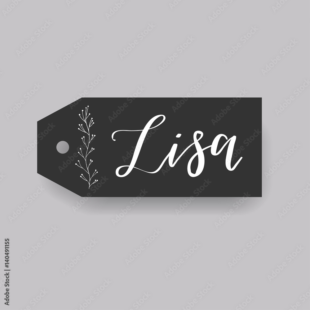Lisa First Name Stock-Vektorgrafik „Common female first name Lisa on a tag. Hand drawn ...