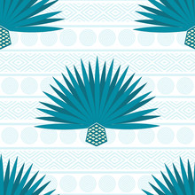 Abstract Vector Background With Maguey. Seamless Pattern With Blue Agave