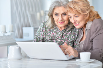 Elderly woman using a laptop