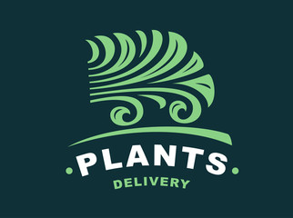 Wall Mural - Plants delivery logo - vector illustration, emblem design on dark background