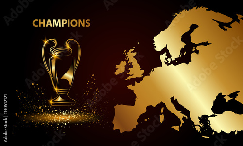 Champions Cup with a map. Golden Soccer trophy. Tableau sur Toile