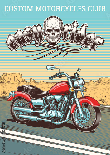 Hand-drawn vintage motorcycle on the background of the desert