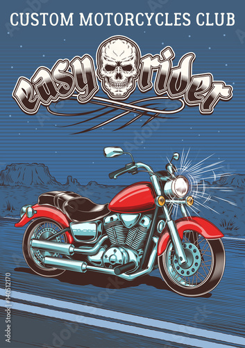 Vintage motorcycle on the background of the night desert