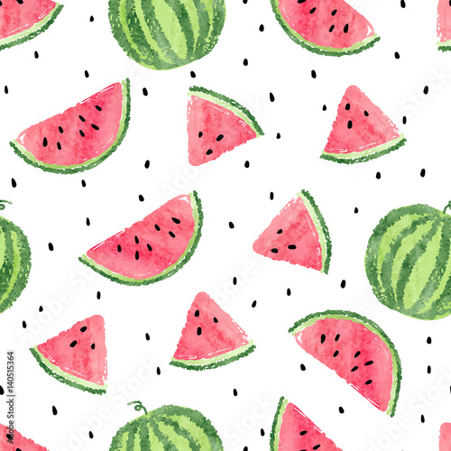 Naklejka - mata magnetyczna na lodówkę Watercolor watermelons pattern. Seamless vector background. 