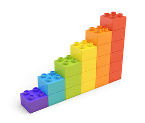 Fototapete - 3d rendering of colorful stairs made of many bricks on white background.