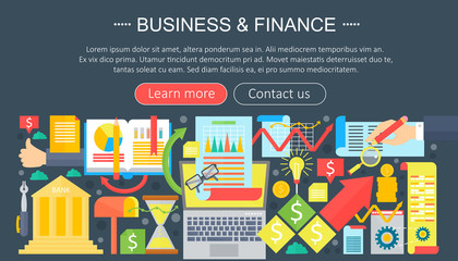 Aufkleber - Business and finance flat icons concept. Business infographics template design, web elements, poster banner, Vector illustration.