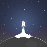 Fototapeta Kosmos - Rocket and the space. Rocket launch from moon. Concept.  Start up, business and promotion for success.