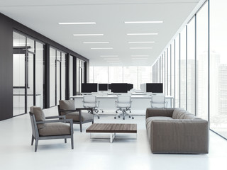 Wall Mural - Office interior with workspaces. 3d rendering