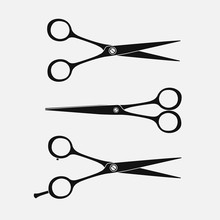 Set Of Hairdressing Scissors. Silhouettes Of Scissors. Vector