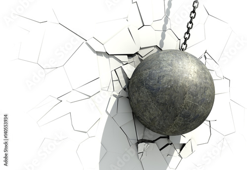 Fotomural Metallic Wrecking Ball Shattering The White Wall