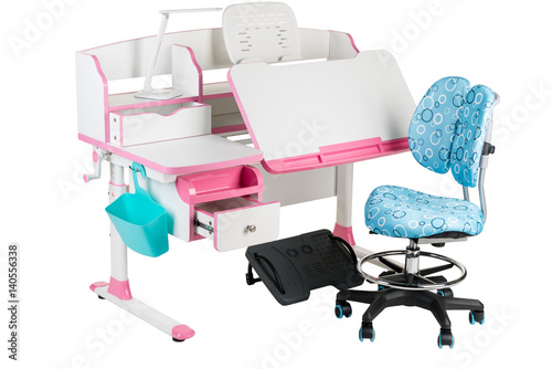Blue Chair Pink School Desk Blue Basket Desk Lamp And Black