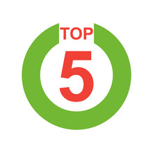 Green Round Icon For Top Five. Vector Illustration