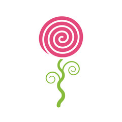 Wall Mural - Logo of Three flowers in the meadow. Cartoon plants in the form of spirals.