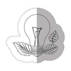 Canvas Print - sticker with grayscale contour with light bulb and leaves vector illustration