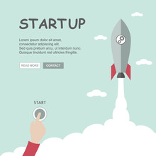 Start Up. Businessman Pushing The Start Button. Concept Business Vector Illustration