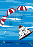Fototapeta  - Cartoon Space Capsule with Parachutes - Splashdown