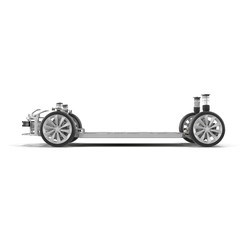 Wall Mural - Render of electric car chassis isolated on white. Side view. 3D illustration