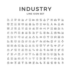 set line icons of industry