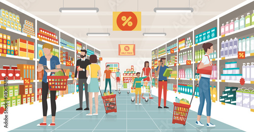 Cuadros en Lienzo People shopping at the supermarket