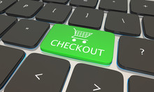 Checkout Computer Laptop Keyboard Button Online Store 3d Illustration