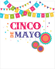 Cinco de mayo, Mexican fiesta banner and poster design with flags, decorations,